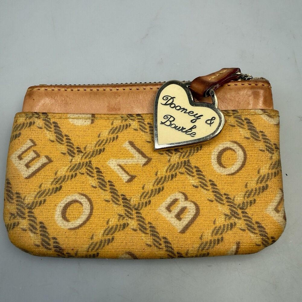 Dooney & Bourke Signature Yellow DB Coin Purse Card Holder Keychain GUC - Picture 2 of 12